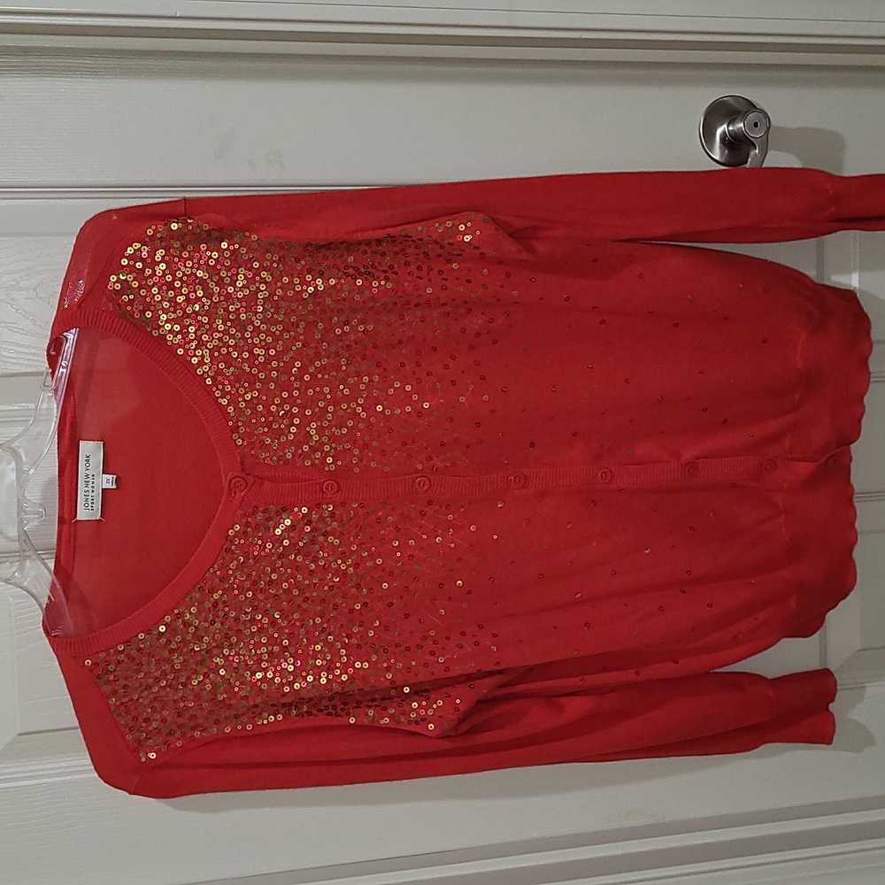 Jones New York women's top, 2X, Red with gold and red Sequin